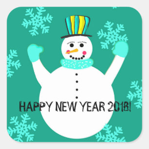 Snowman Happy New Year Square Stickers