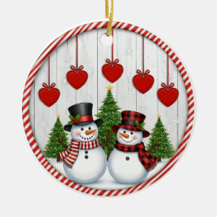 Snowman & Hearts Family Ceramic Tree Decoration