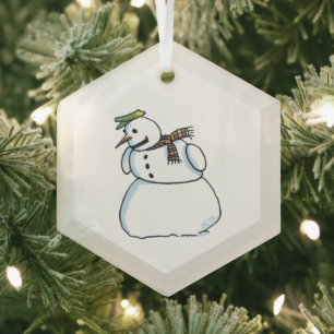 Snowman hexagon glass ornament