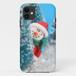 Snowman hiding or peeking from behind a tree Case-Mate iPhone case