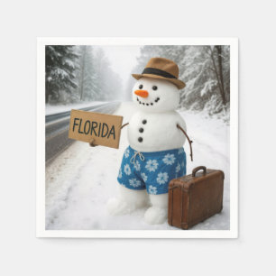 Snowman Hitchhiking to Florida Napkin