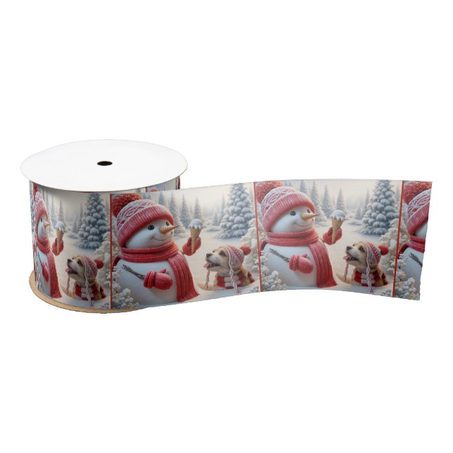 Snowman Holding An Ice Cream Cone With Dog Satin Ribbon (Spool)