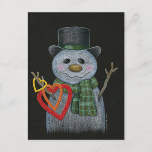 Snowman Holding Hearts Postcard