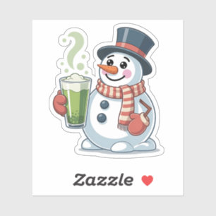 Snowman Holding Matcha Drink Christmas Lovers