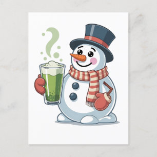 Snowman Holding Matcha Drink Christmas Lovers  Invitation Postcard