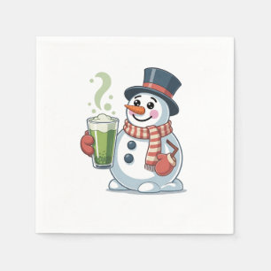 Snowman Holding Matcha Drink Christmas Lovers Napkin