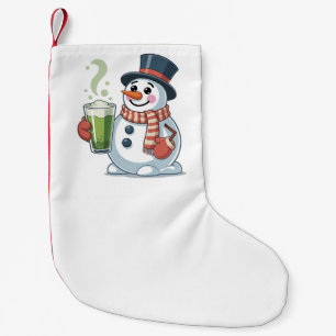 Snowman Holding Matcha Drink Christmas Lovers Small Christmas Stocking
