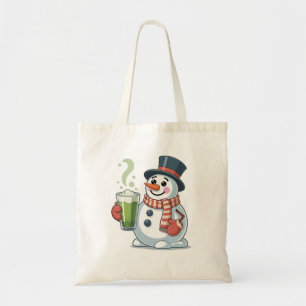 Snowman Holding Matcha Drink Christmas Lovers Tote Bag