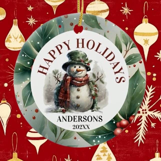 Snowman Holiday Christmas Wishes Ceramic Tree Decoration (Celebrate the season with Brett's Snowman Holiday Ornament, a heartfelt keepsake )