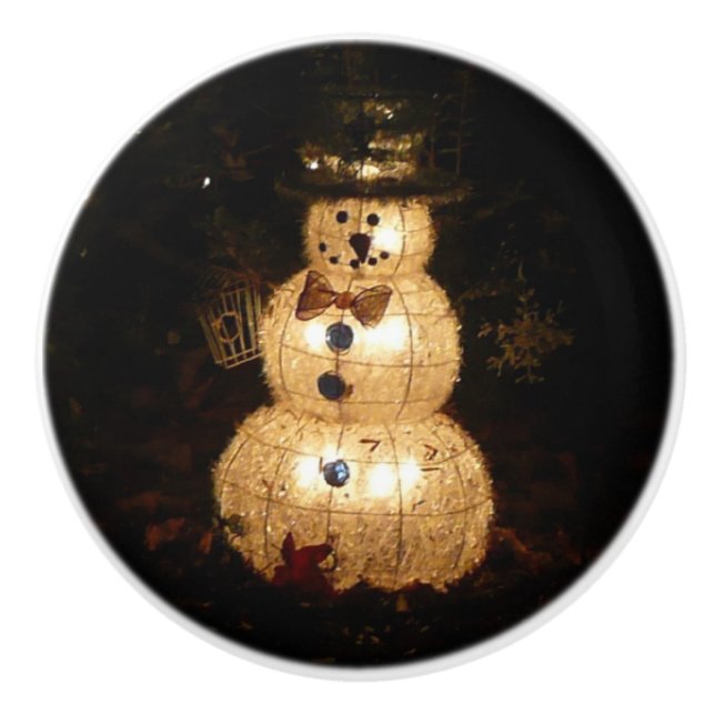 Snowman Holiday Light Display Ceramic Knob (Front)