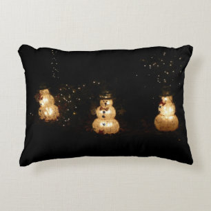 Snowman Holiday Light Display Decorative Cushion