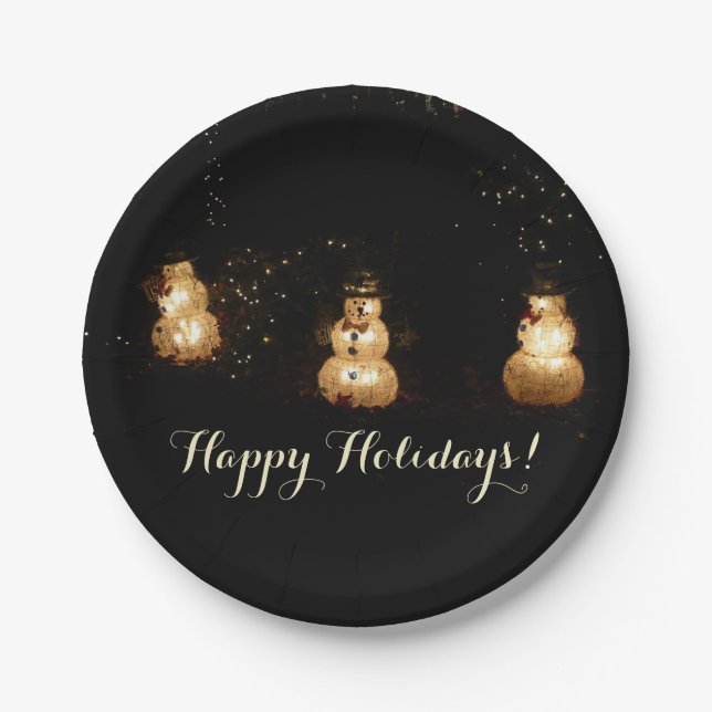 Snowman Holiday Light Display Paper Plate (Front)