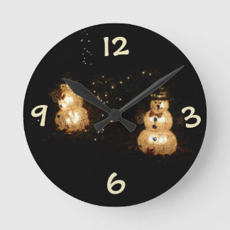 Snowman Holiday Light Display Round Clock