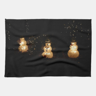 Snowman Holiday Light Display Tea Towel