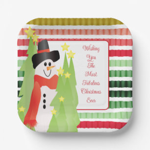 Snowman Holiday Themed Designer Square Paper Plate