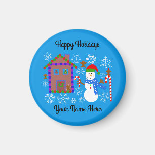 Snowman & House #2 Round Magnet 