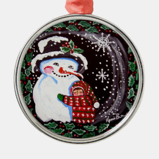 Snowman Hug Round Ornament