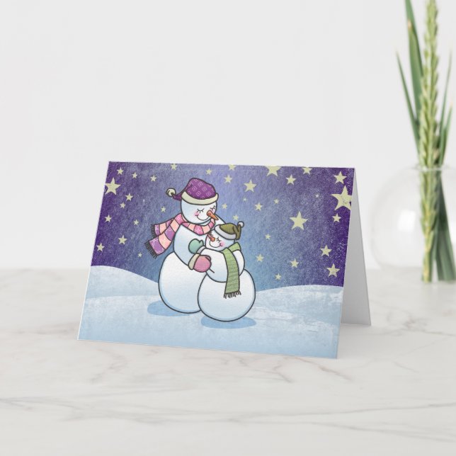 Snowman Hugs Holiday Greeting Card (Front)