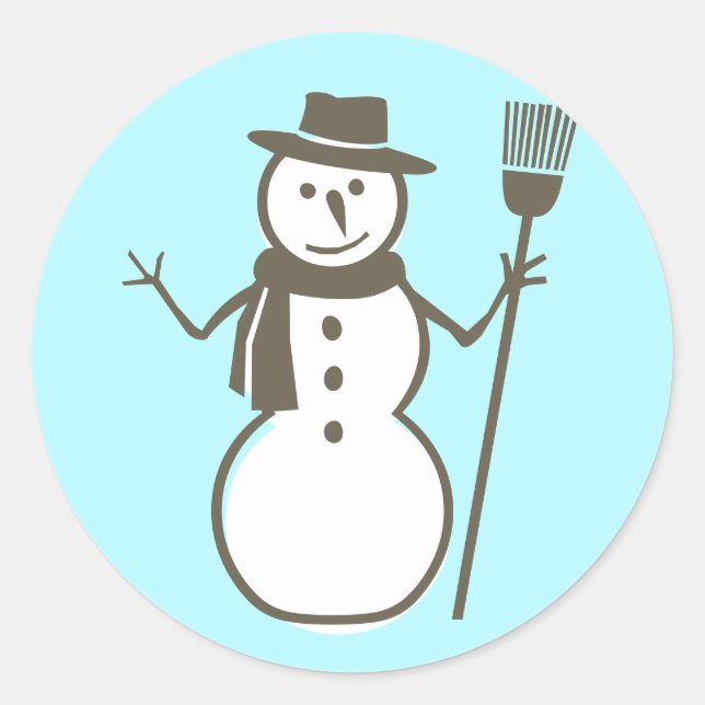 Snowman, ice blue classic round sticker (Front)