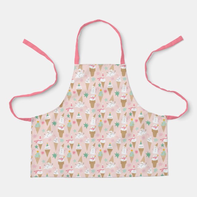 Snowman Ice Cream Cones Christmas Pattern Apron (Front)