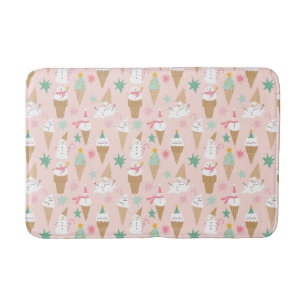 Snowman Ice Cream Cones Christmas Pattern Bath Mat