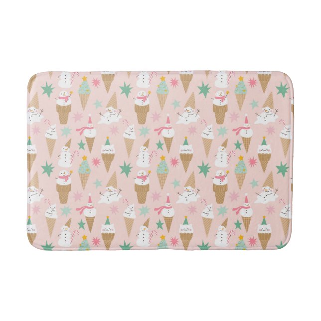 Snowman Ice Cream Cones Christmas Pattern Bath Mat (Front)