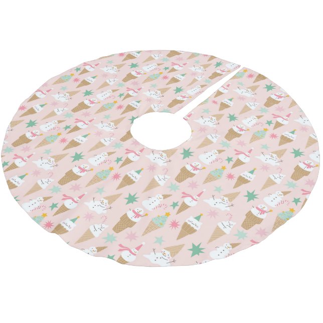 Snowman Ice Cream Cones Christmas Pattern Brushed Polyester Tree Skirt (Angled)