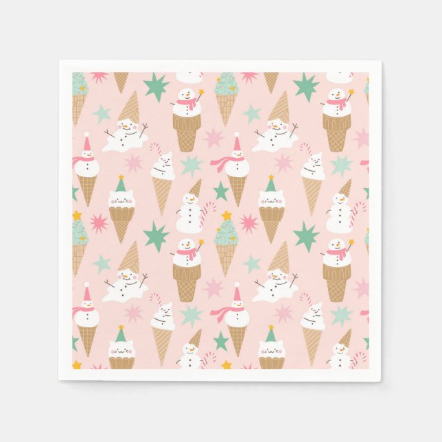 Snowman Ice Cream Cones Christmas Pattern Napkin (Front)