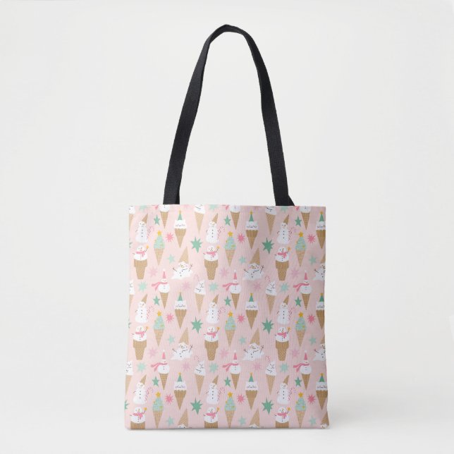 Snowman Ice Cream Cones Christmas Pattern Tote Bag (Front)
