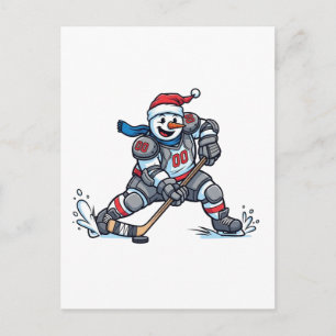 Snowman Ice Hockey Christmas 2026 Holiday Sports Postcard