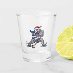 Snowman Ice Hockey Christmas 2026 Holiday Sports Shot Glass