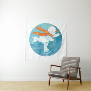 Snowman Ice Skater Tapestry