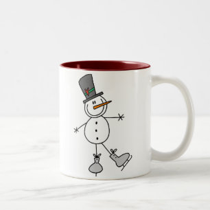 Snowman Ice Skating Two-Tone Coffee Mug