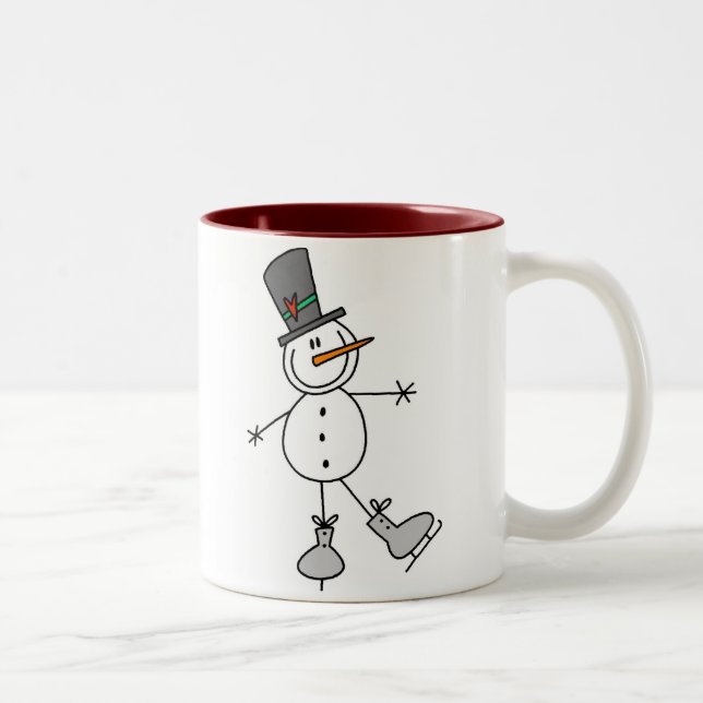 Snowman Ice Skating Two-Tone Coffee Mug (Right)