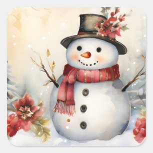 Snowman in a Black Hat Square Sticker