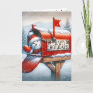 Snowman In a Holiday Mailbox  Card