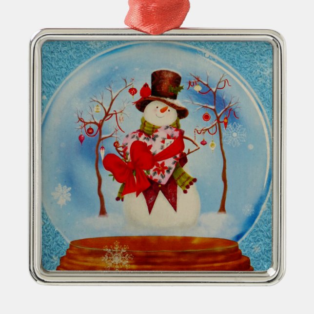 Snowman in a Snow Globe Metal Tree Decoration (Front)