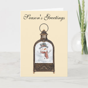 Snowman in a Vintage Lantern Card