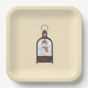 Snowman in a Vintage Lantern Paper Plate