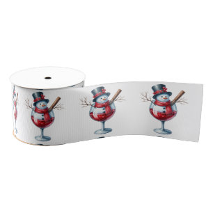 Snowman In A Wine Glass Grosgrain Ribbon