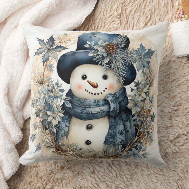 Snowman in Blue Cushion (Blanket)