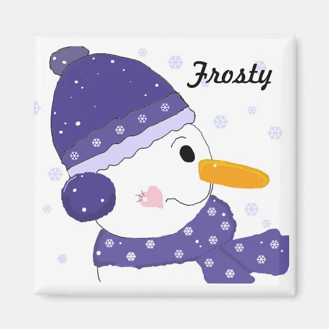 Snowman in Blue Hat and Scarf Magnet (Front)