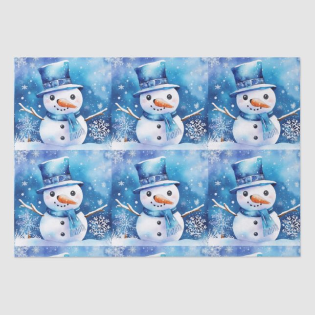 Snowman in blue tissue paper (Front)