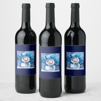 Snowman in blue wine label