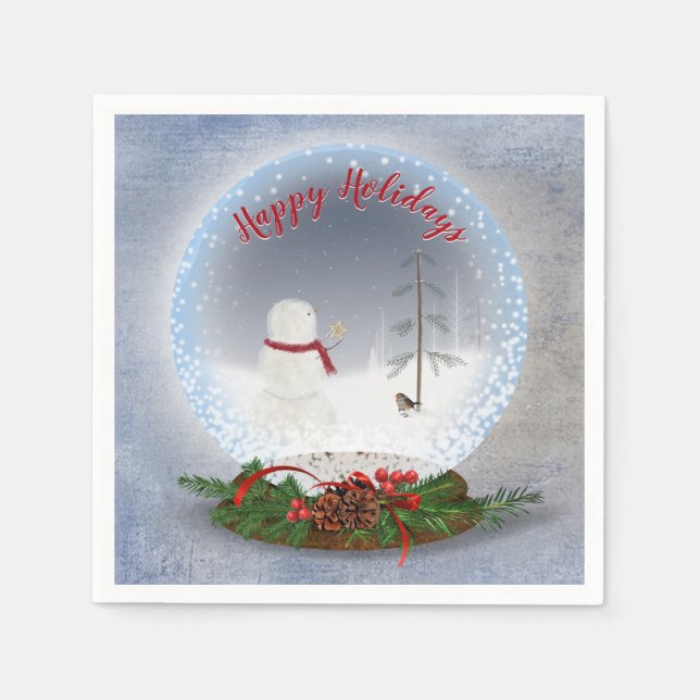 Snowman In Christmas Snow Globe Napkin (Front)