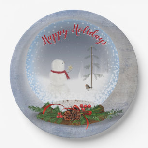 Snowman In Christmas Snow Globe Paper Plate