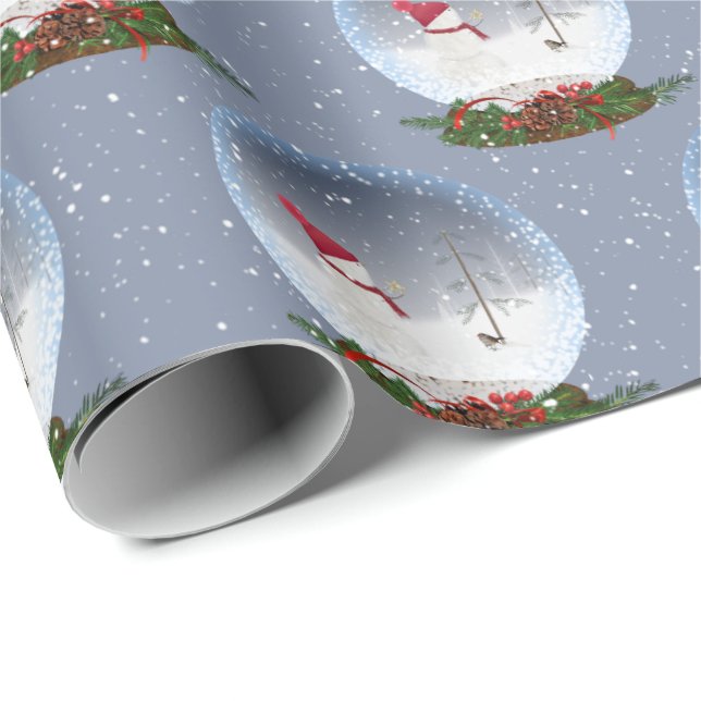 Snowman In Christmas Snow Globe  Wrapping Paper (Roll Corner)