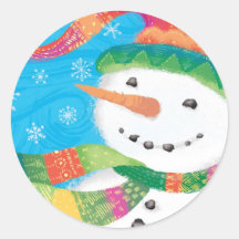 Snowman in Colourful Scarf and Stocking Hat