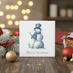 Snowman in Delft Blue, customisable Magnet