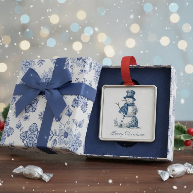 Snowman in Delft Blue customisable Metal Tree Decoration (Creator Uploaded)